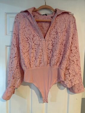 Generation Love Pink Lace Collared Bandeau Bodysuit